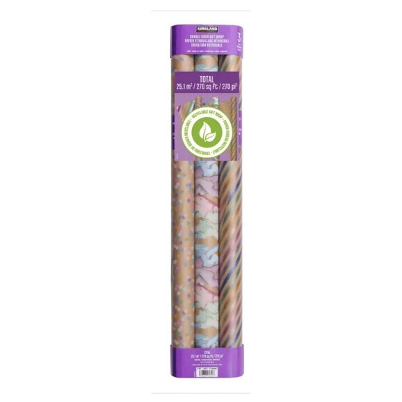 Kirkland Signature Double Sided Everyday Gift Wrapping Paper 3 Rolls Recyclable - Picture 1 of 5
